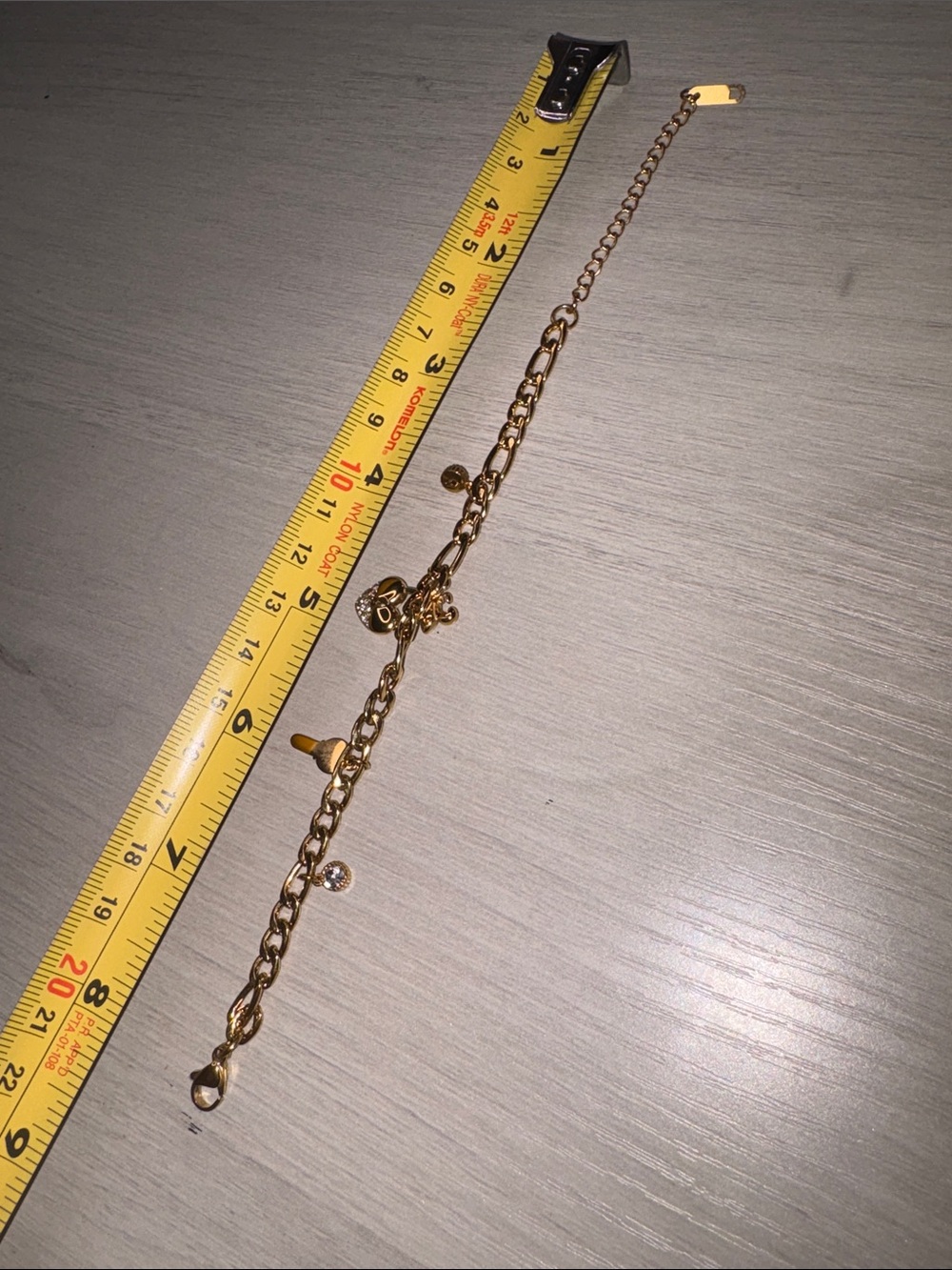 Gold Heart Lock Charm Ankle Bracelet (or bracelet) with Key & Fleur-de-Lis - Picture 10 of 10